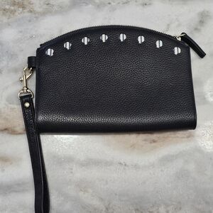 Navy Leather Wristlet Clutch